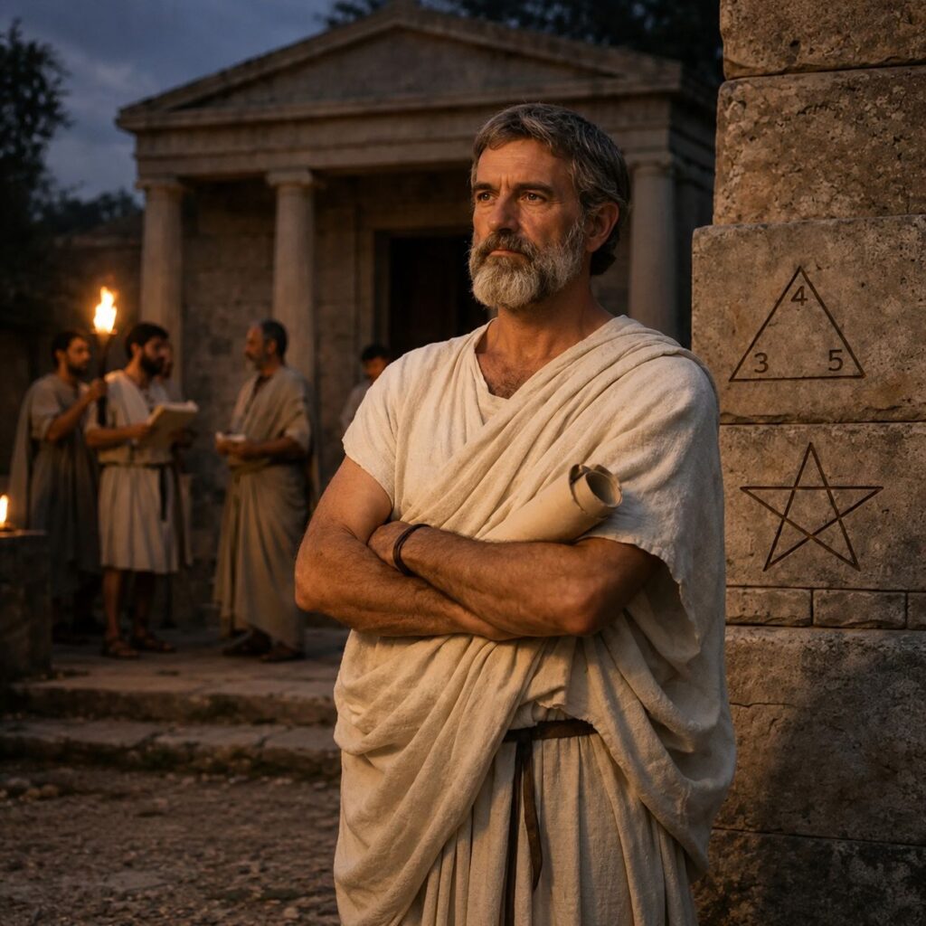 הדמיה של פיתגורס, פילוסוף ומתמטיקאי יווני. צילום: נוצר באמצעות בינה מלאכותית